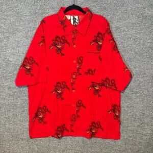 Dada Supreme Shirt Mens 2XL Dragon All Over Print Short Sleeve Button Up Vtg Y2K